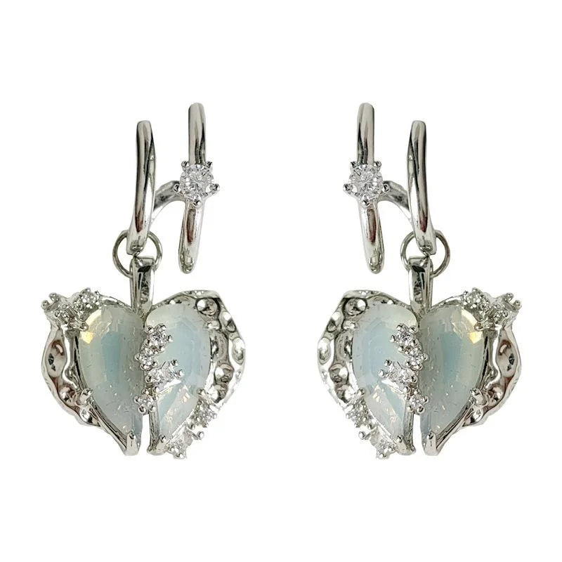 Sweet Cool Copper Vine Heart Liquid Stud Earrings With Micro Pave Zircon