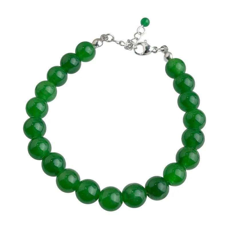 Natural Green Chalcedony Beaded Bracelet New Chinese Geometric Round Vintage Jewelry