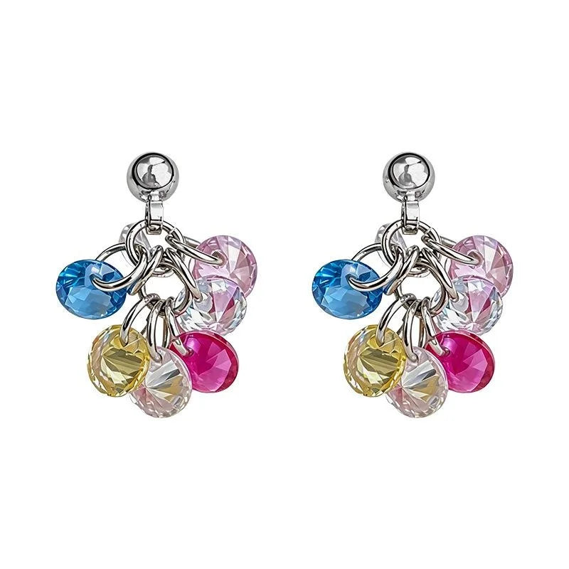 Colorful Zircon Small Tassel Drop Earrings Handmade Geometric Style Summer Jewelry