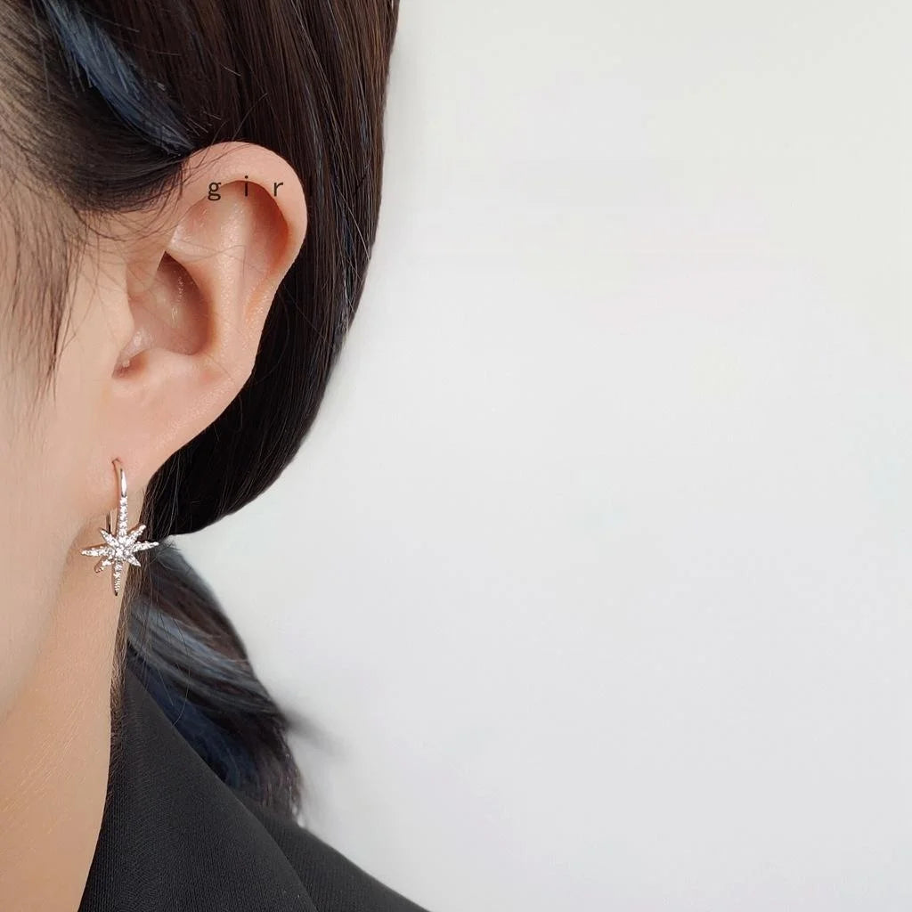 Elegant Eight-Point Star Zircon Micro Pave Copper Real Gold Plated Drop Earrings