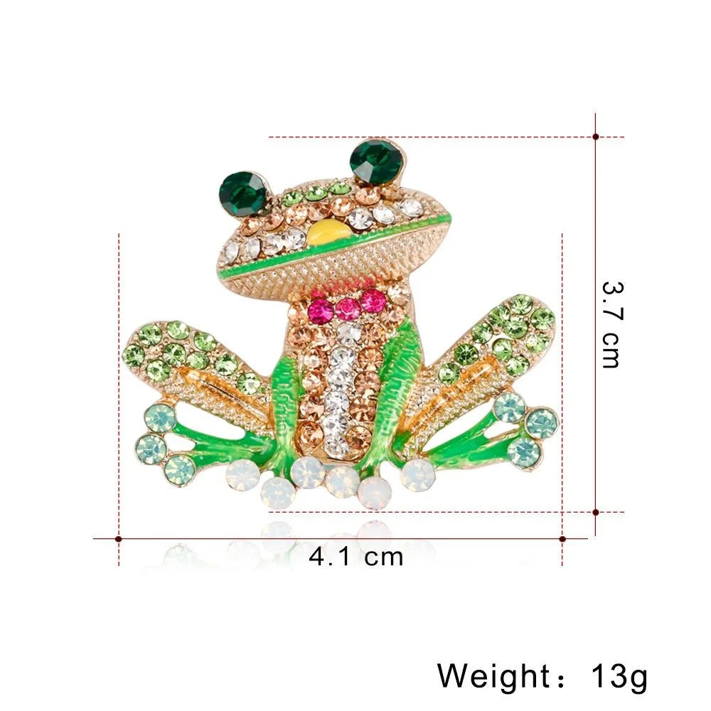 Cute Enamel Frog Brooch With Rhinestone Crystals, Alloy Animal Lapel Pin Corsage For Women Suit Gift