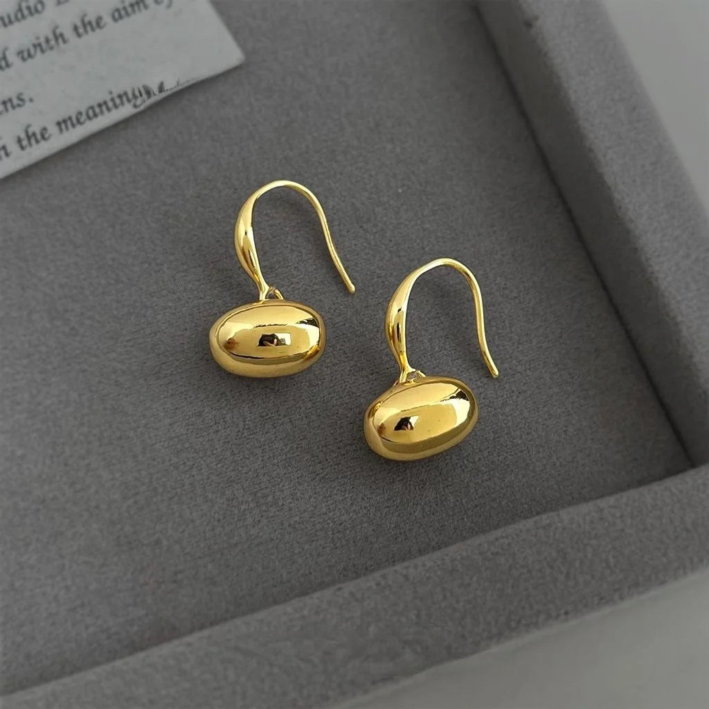 Eco Friendly Copper Oval Geometric Bead Drop Earrings For Women Light Luxury Minimalist