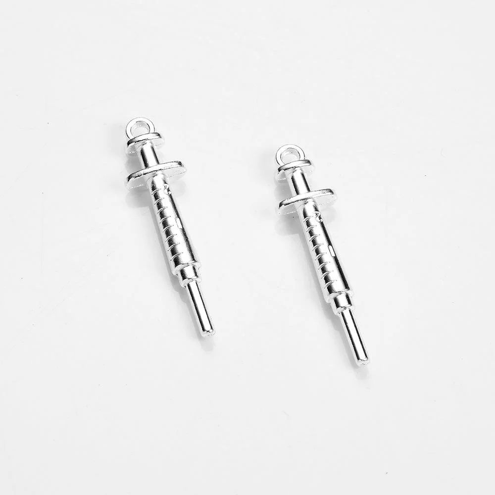 36x9MM Zinc Alloy Key Syringe Charm Pendant for DIY Necklace Bracelet Jewelry Making