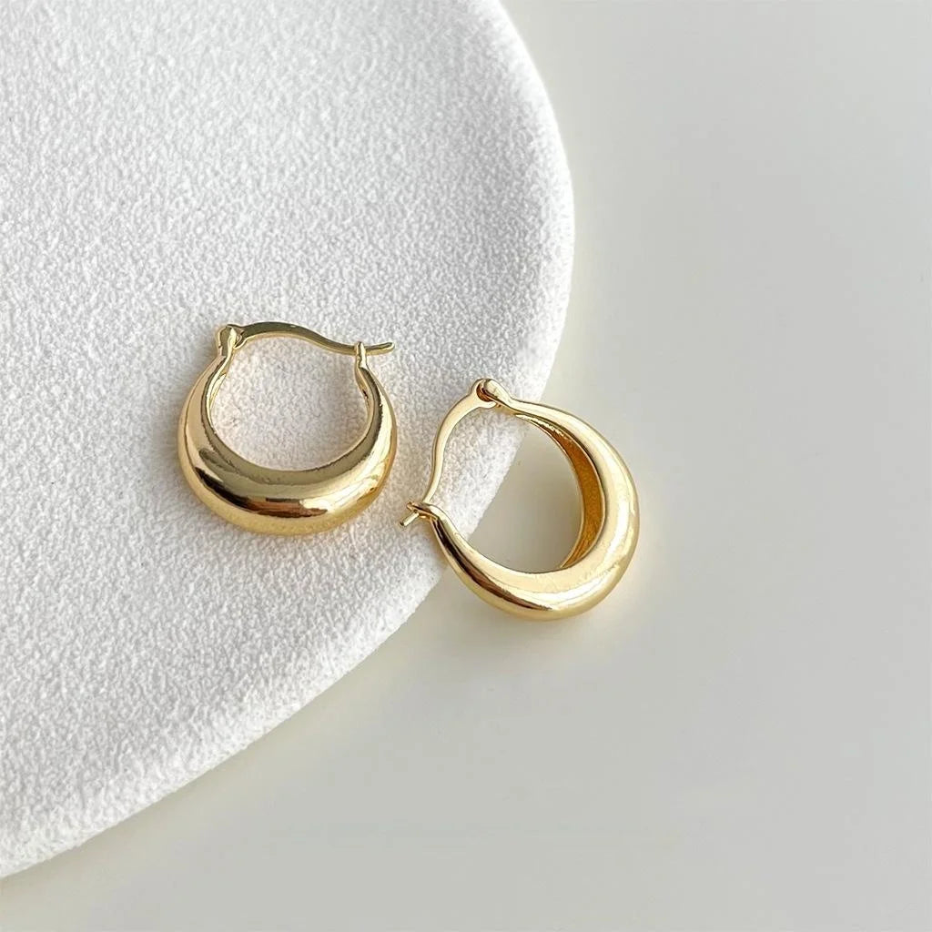 Versatile Copper Stud Earrings Smooth Metal Round Geometric Minimalist Daily Jewelry