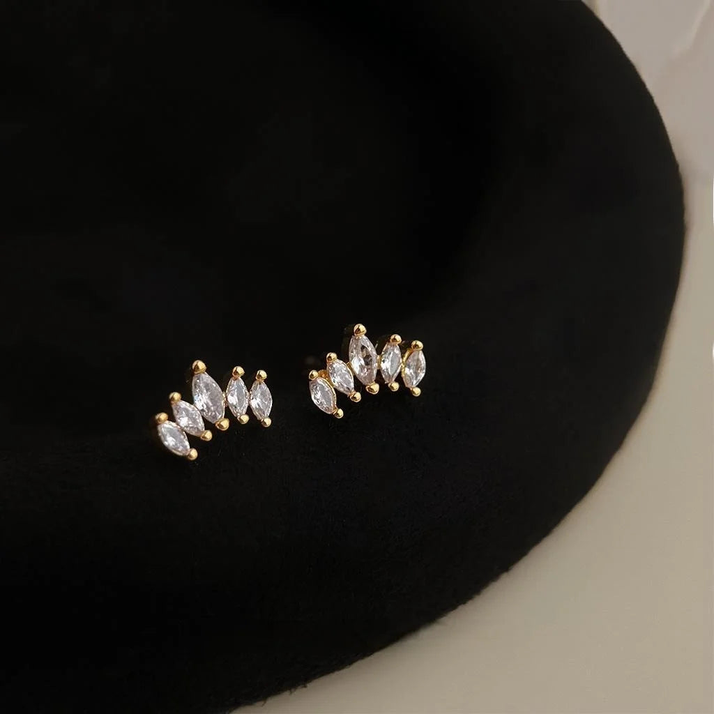 Tiny 14K Plated Micro Pave Zircon Oval Geometric Minimalist Stud Earrings