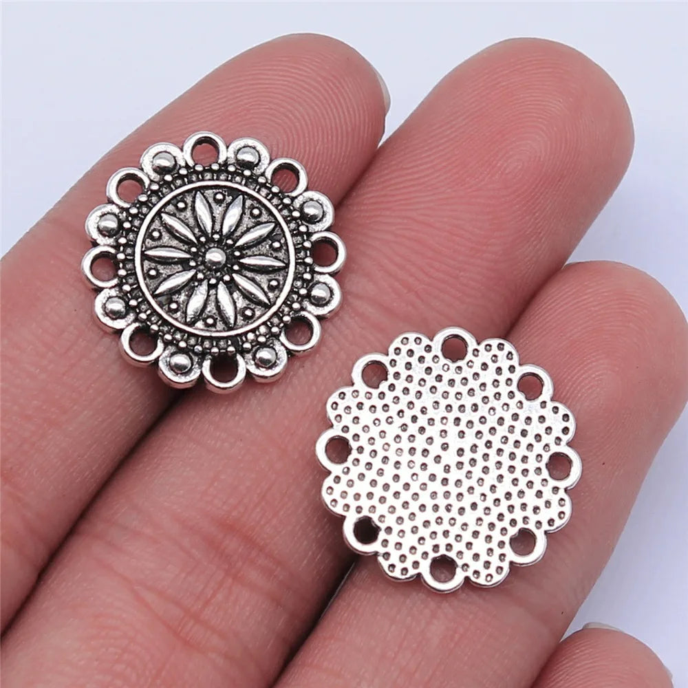 19x19mm 1.9g Multicolor Zinc Alloy Round Flower Filigree Charm Pendant for Jewelry Making