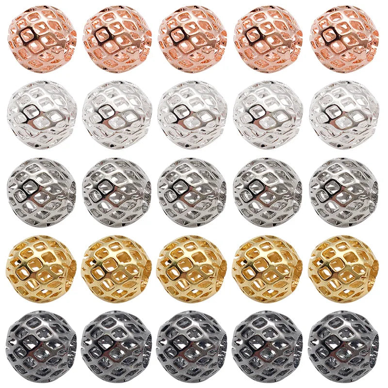 Copper Alloy Hollow Flower Ball Spacer Beads with Large Hole for DIY Earrings and Keychain Jewelry — 8mm