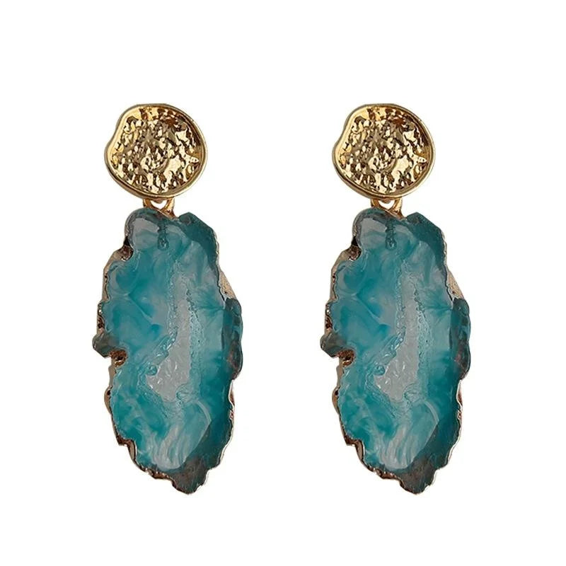 Vintage Irregular Blue Ombre Resin Geometric Drop Earrings Elegant Artsy Statement Jewelry