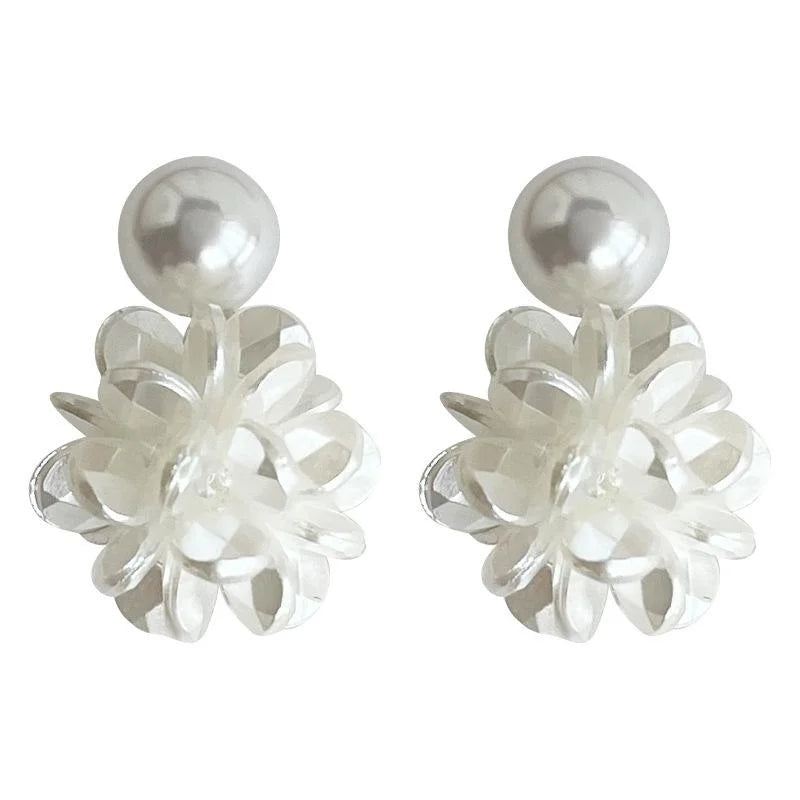 Sweet Floral Resin Hydrangea Drop Earrings With High Gloss Pearls Handmade Summer Jewelry