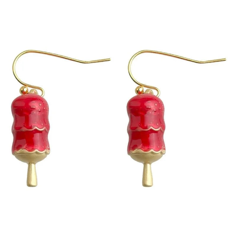 New Chinese Copper Enamel Candied Hawthorn Geometric Drop Earrings, Minimal Designer Style