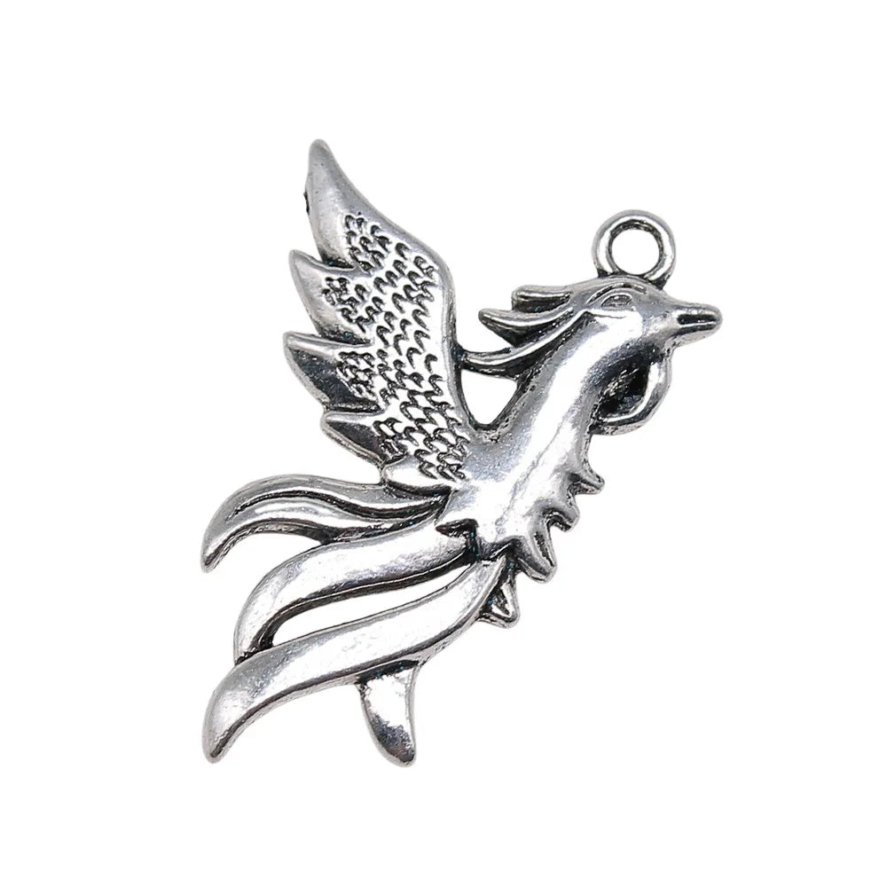 35x22mm 2.9g Antique Silver Zinc Alloy Phoenix Charm Pendant for DIY Necklace Bracelet Jewelry Making