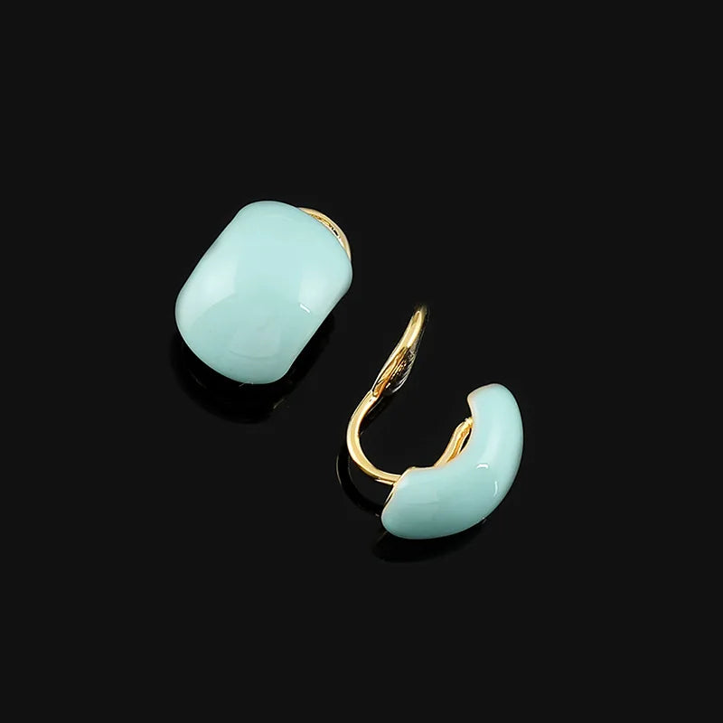 Elegant Blue Enamel Bean Shape Stud & Clip On No Piercing Alloy Earrings