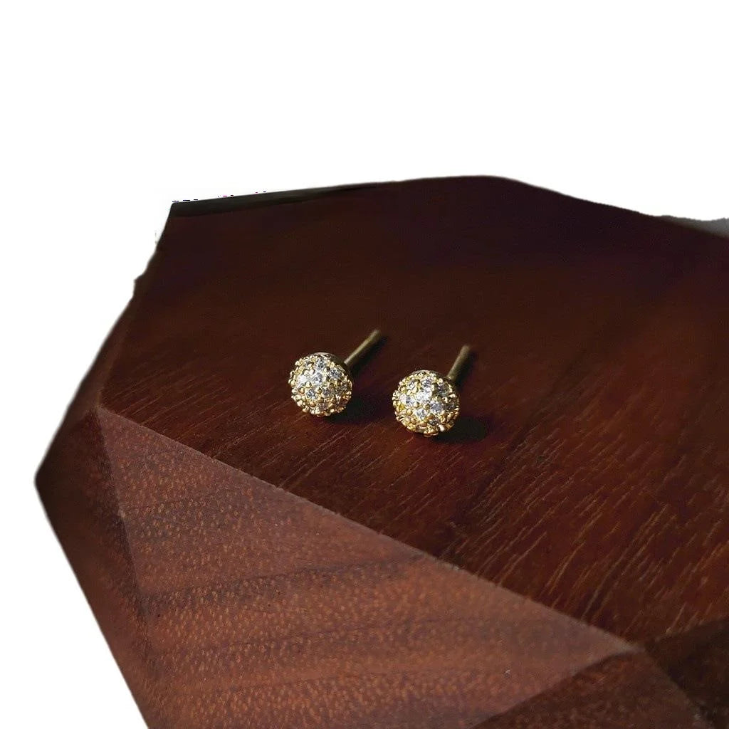 Mini Round Geometric Micro Pave Zircon Copper Stud Earrings 14K Plated Simple Daily Jewelry