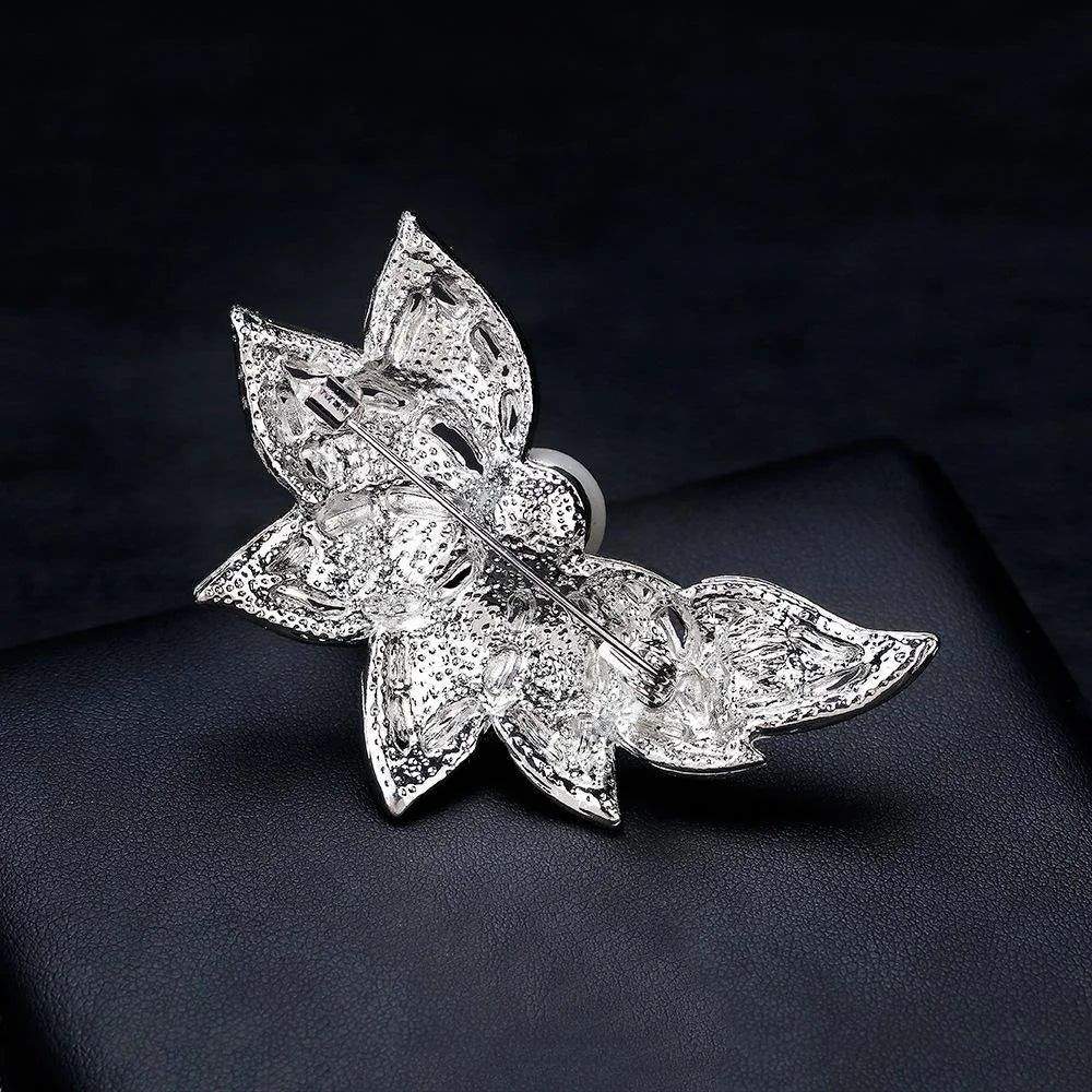 Elegant Silver Plated Alloy Pearl Flower Brooch With Rhinestones, Women's Lapel Pin Corsage Suit Accessory