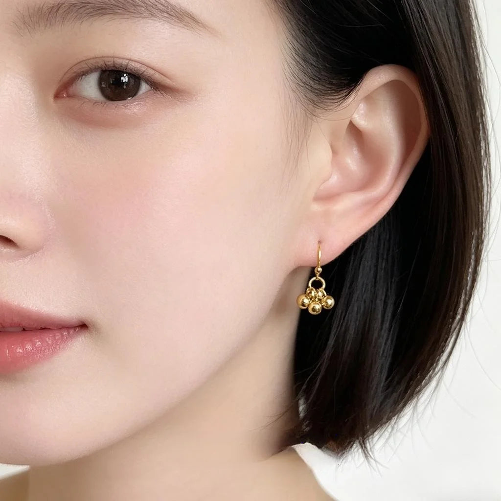 Eco-Friendly Copper Grape Cluster Gold Bead Drop Earrings Minimalist Tassel Style