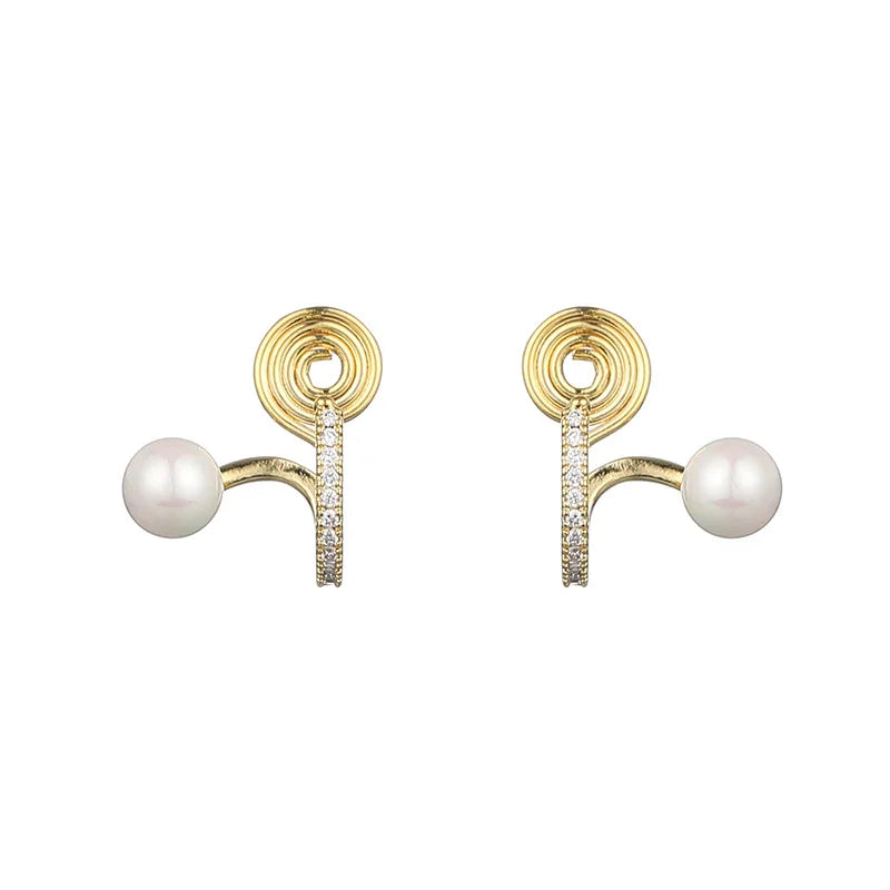 Elegant Pearl Spiral Coil Zircon Alloy Stud & Clip On No Piercing Sweet Luxury Women's Earrings