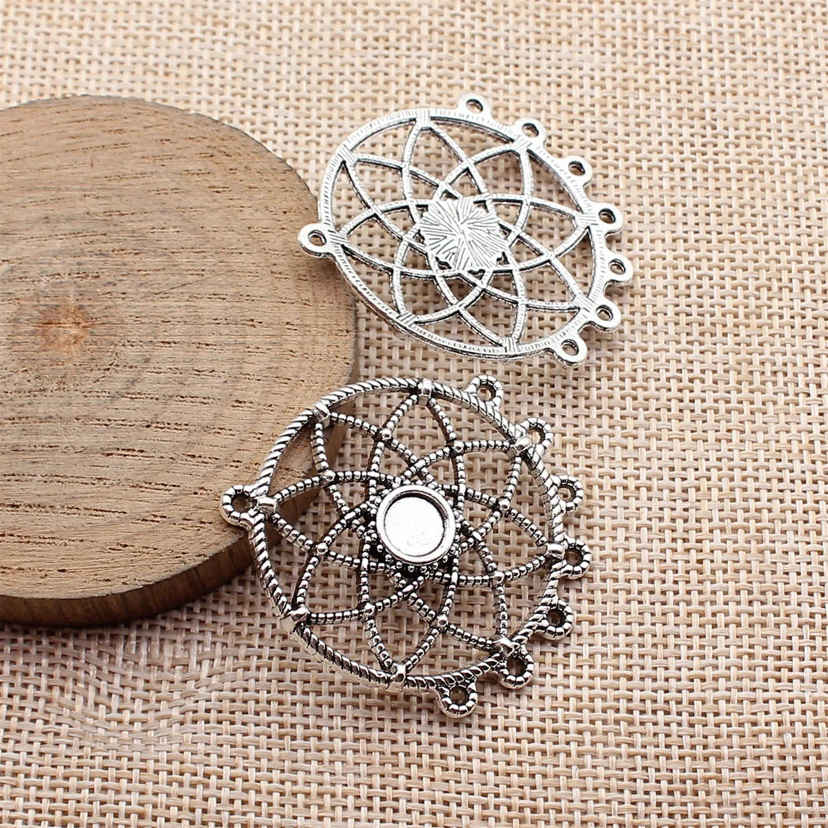42x39mm 6.1g Antique Silver Zinc Alloy Dreamcatcher Connector Charm for DIY Earring Jewelry Making