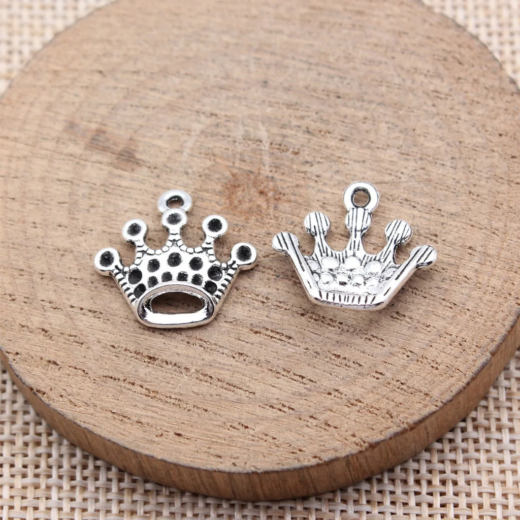 18x17mm 1.1g Antique Silver Zinc Alloy Crown Charm Pendant for Necklace Bracelet DIY Jewelry Making