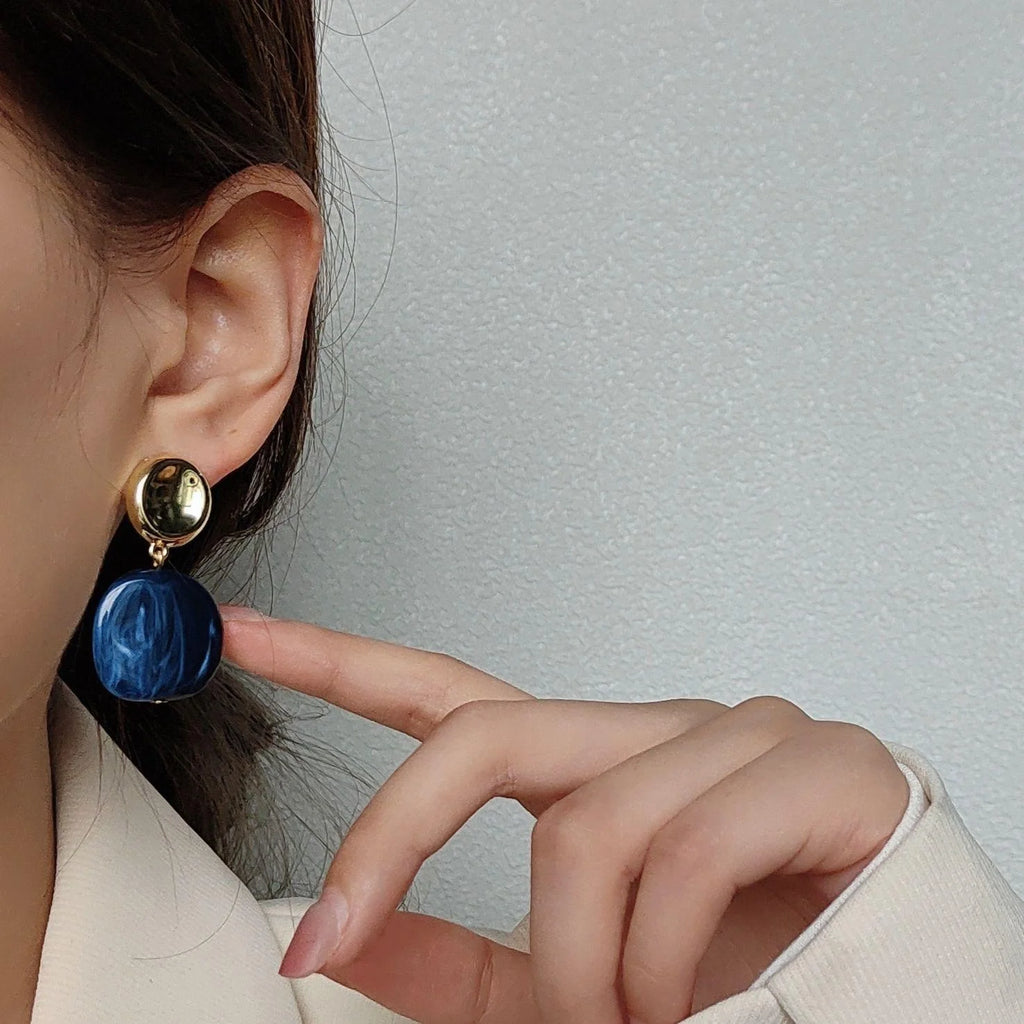 Premium Haze Blue Acrylic Irregular Geometric Round 14K Plated Stud Earrings For Women