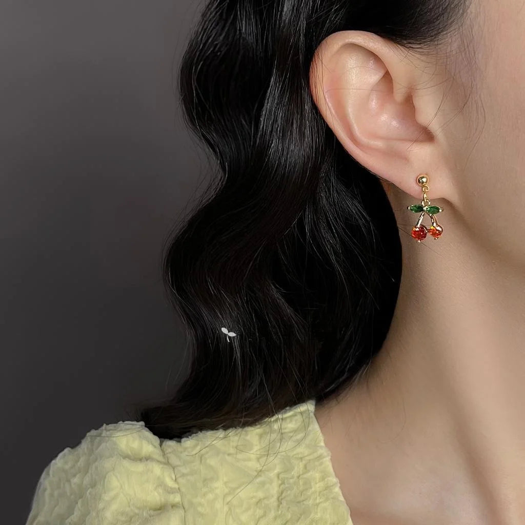 Sweet Simple Micro Pave Zircon Cherry Drop Earrings For Women Elegant Fashion Jewelry