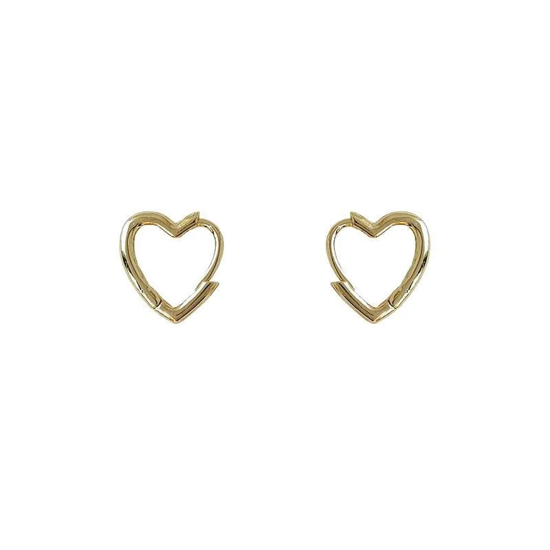 Minimalist Copper Heart Drop Earrings Smooth Metal Hoop Style Versatile Commuter Jewelry