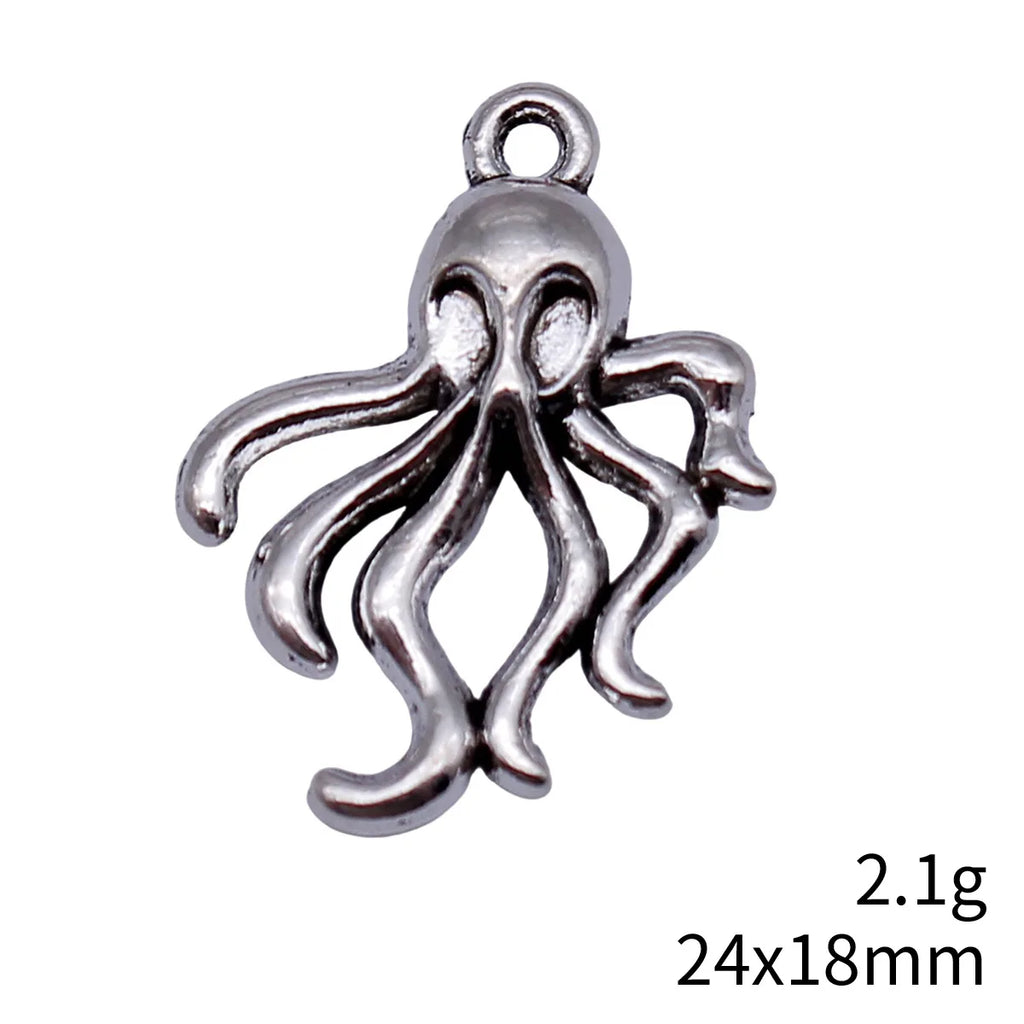 24x18mm 2.1g Antique Silver Zinc Alloy Double Sided Octopus Fish Charm Pendant for DIY Jewelry Making