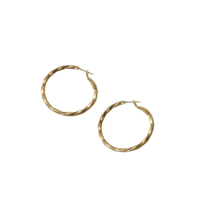 Matte Metal Geometric Large Round Twisted Hoop Earrings