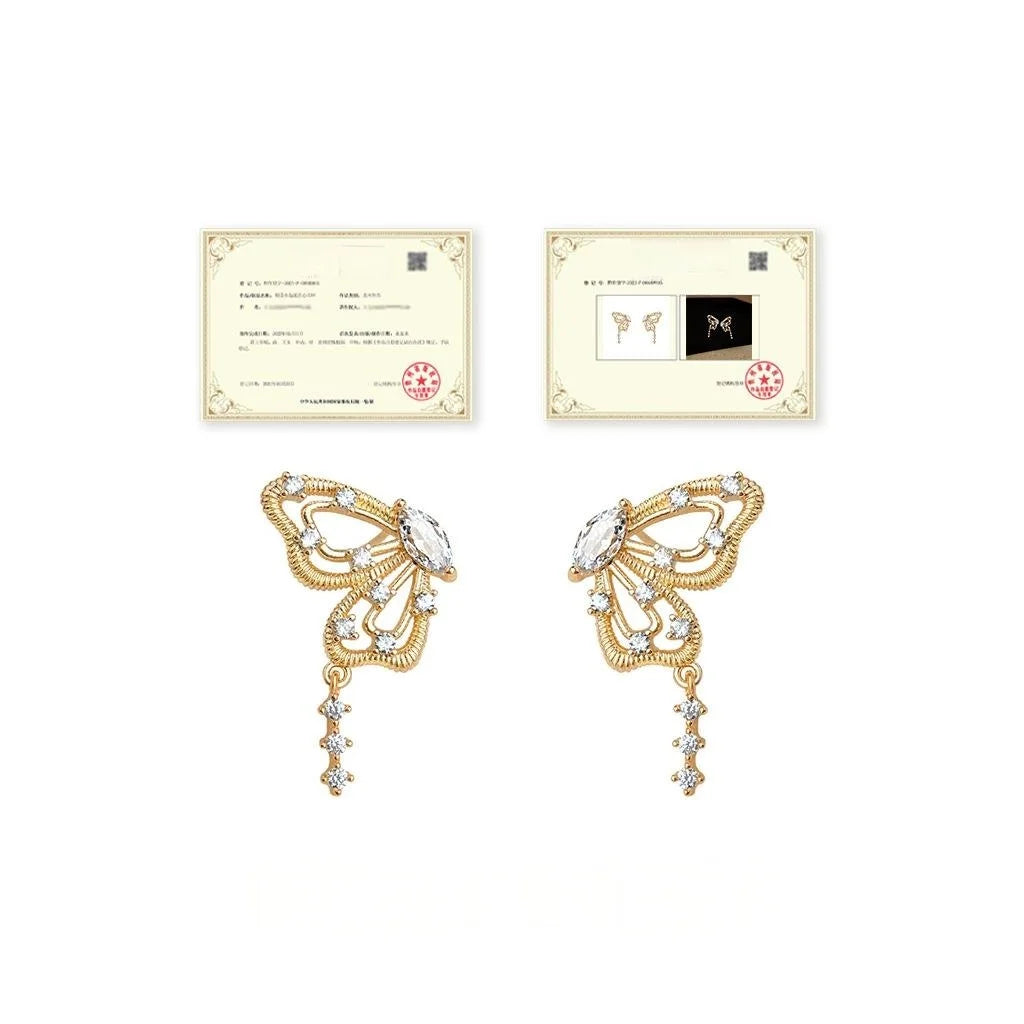 14K Gold Plated Butterfly Micro Pave Zircon Drop Earrings For Women, Elegant Fashion Jewelry