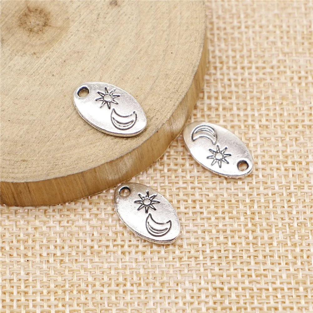 15x9mm 0.8g Antique Silver Zinc Alloy Moon Sun Charm Pendant for DIY Necklace Bracelet Making