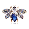 Luxury Bee Brooch With Rhinestones Faux Pearl Blue Crystal Alloy Insect Lapel Pin Corsage Suit Accessory