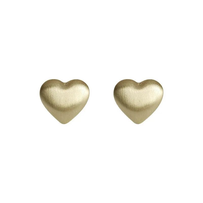 Brushed Matte Heart Stud Earrings Copper Silver Plated Pin Minimalist Everyday Jewelry