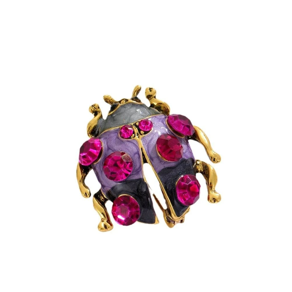 Luxury Blue Enamel Ladybug Brooch With Rhinestone Alloy Insect Lapel Pin, Suit Corsage Gift Accessory