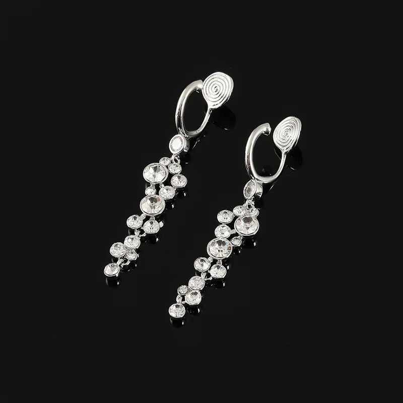 Elegant Luxury Spiral Hoop Rhinestone Tassel Alloy Stud & Clip On No Piercing Long Drop Earrings