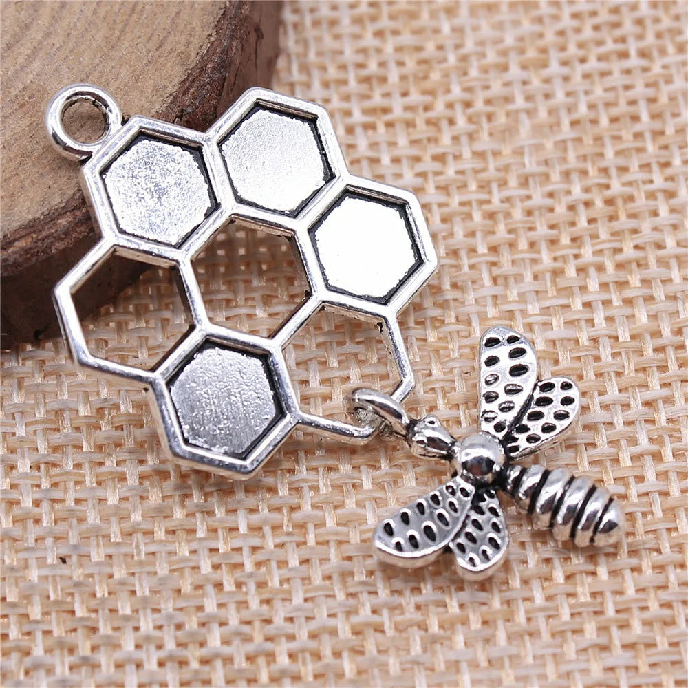 46x25mm 4g Multicolor Zinc Alloy Honeycomb Bee Charm Pendant for DIY Necklace Bracelet Jewelry Making