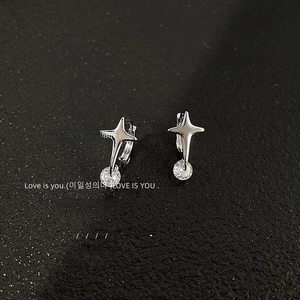 Sweet Cool Silver Tone Copper Star Zircon Planet Design Stud Earrings For Women
