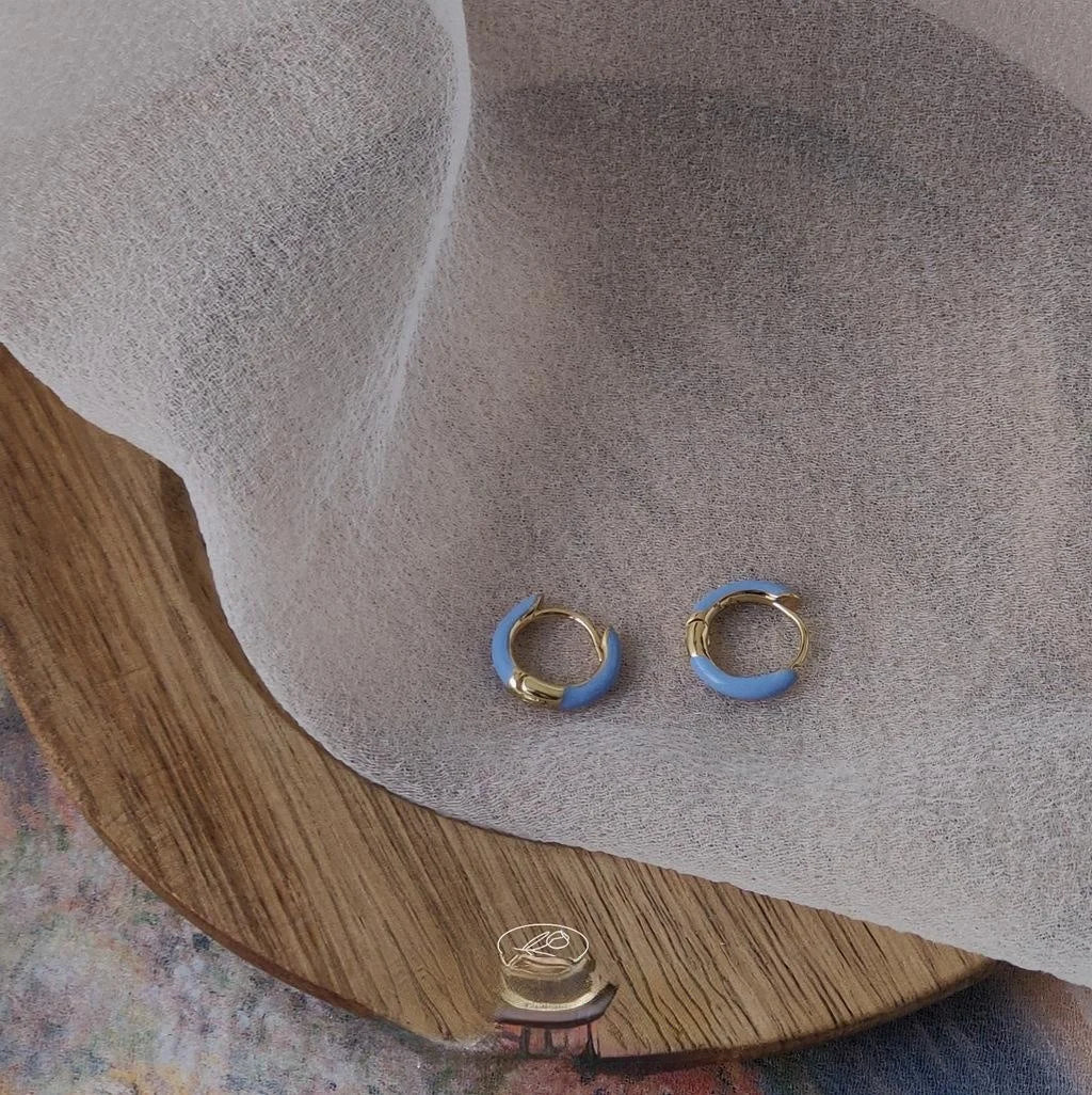 14K Gold Plated Copper Blue C Shape Enamel Geometric Drop Earrings For Women Korean Style
