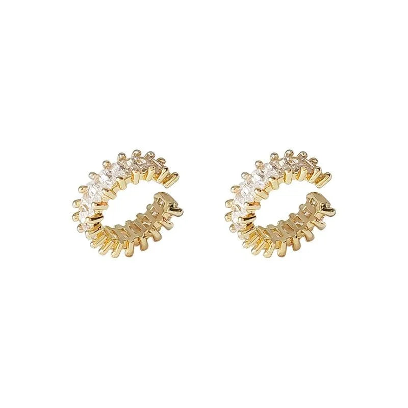 14K Plated Copper Micro Pave Zircon Geometric Round Ear Cuff Drop Earrings For Women