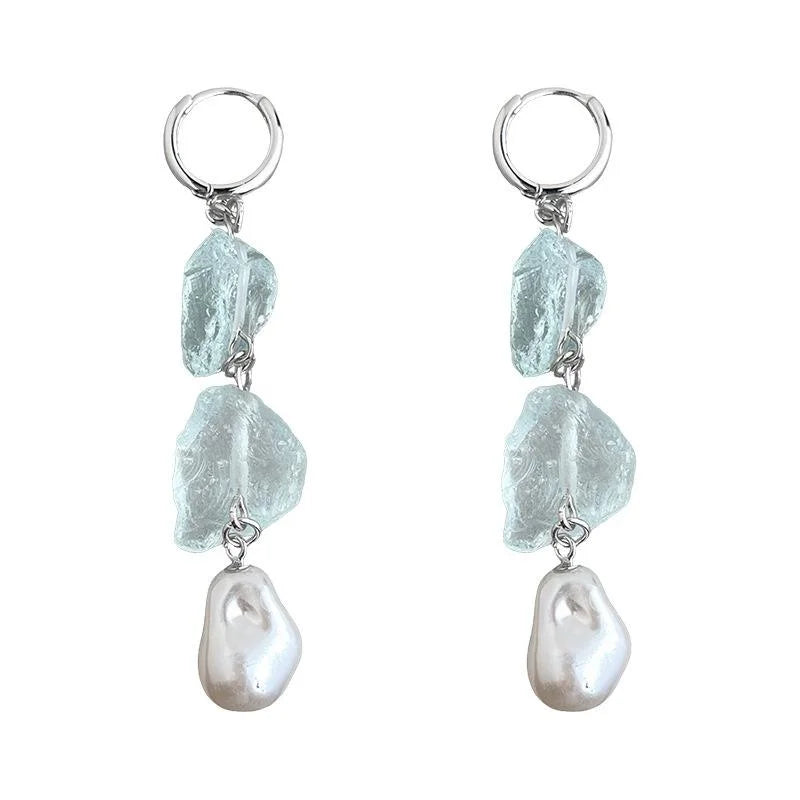 Fresh Elegant Handmade Blue Crystal Natural Stone Geometric Copper Drop Earrings For Women