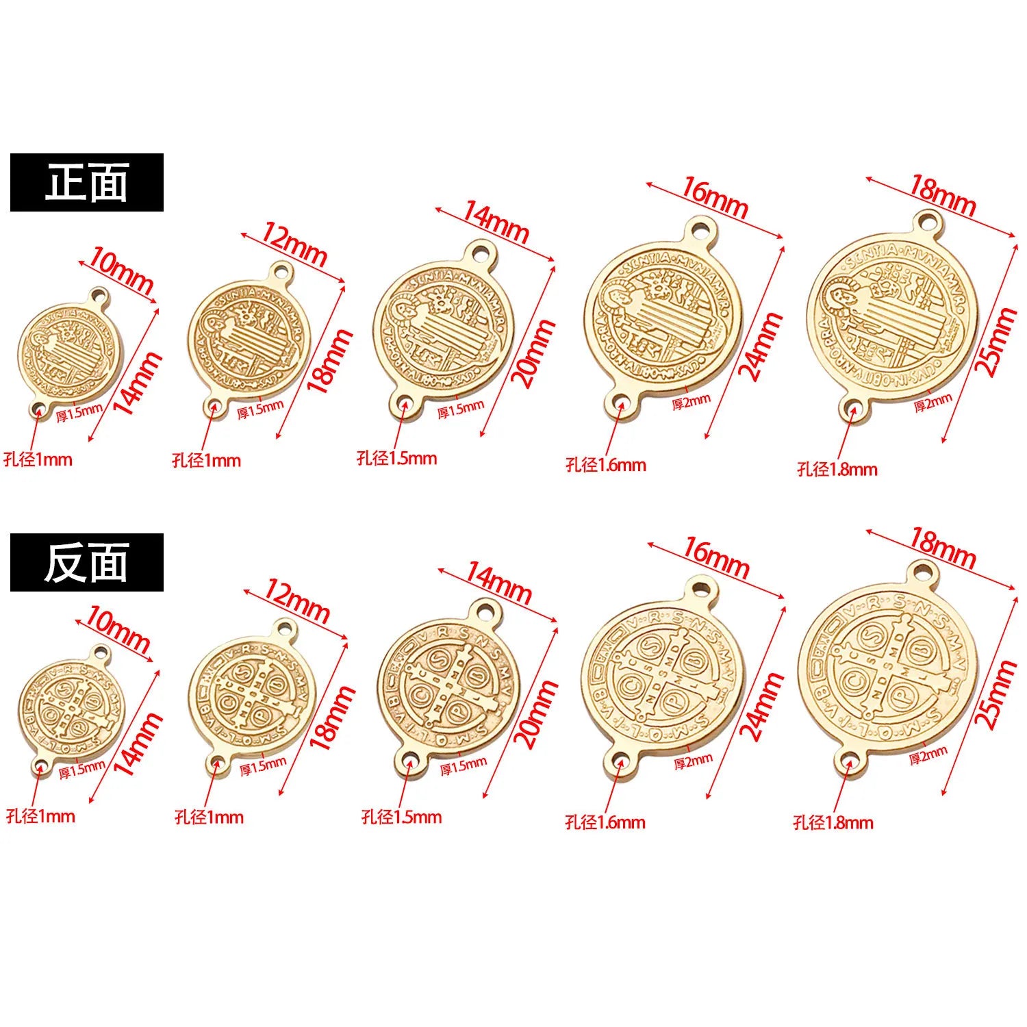 Gold Stainless Steel Round Cross Connector Charm Pendant for DIY Necklace Jewelry Making