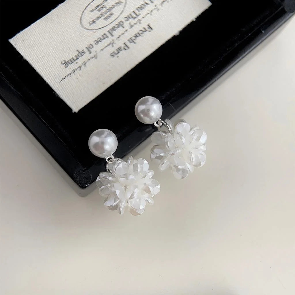 Sweet Floral Resin Hydrangea Drop Earrings With High Gloss Pearls Handmade Summer Jewelry