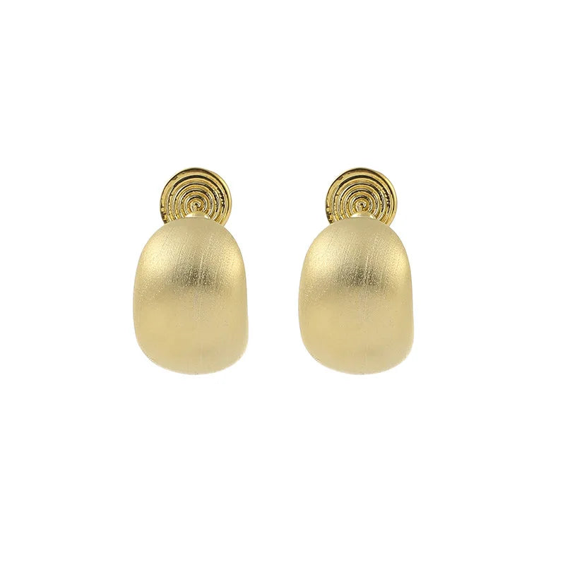 Elegant Brushed Alloy Bean Dome Stud & Clip On No Piercing Commuter Minimalist Metal Earrings