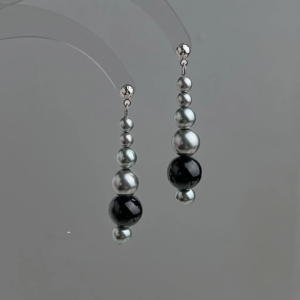 Handmade New Chinese Style Round Glass Pearl Beaded Tassel Copper Drop Earrings
