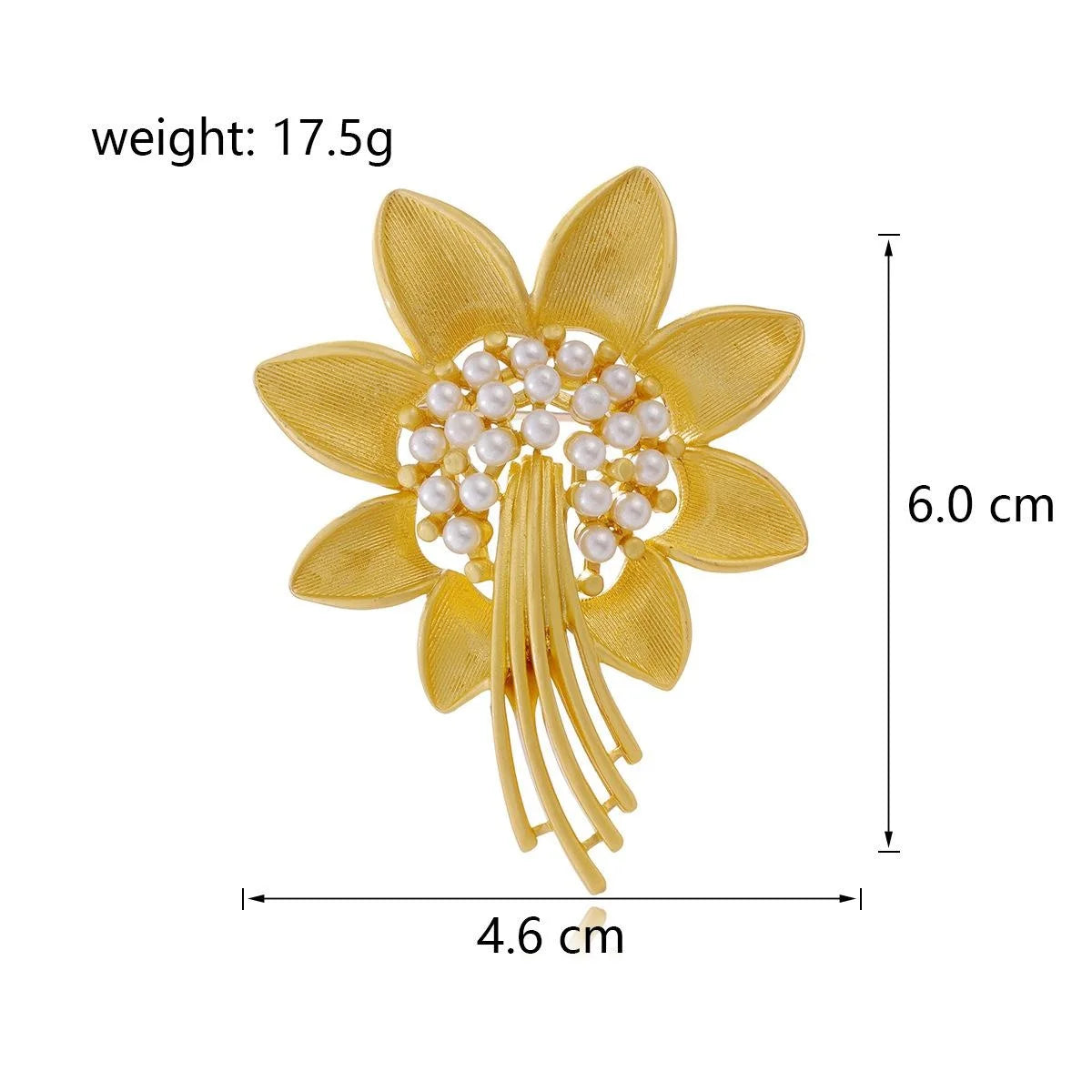 Luxury Gold Tone Alloy Sunflower Pearl Brooch, Elegant Floral Lapel Pin Corsage Suit Accessory Gift