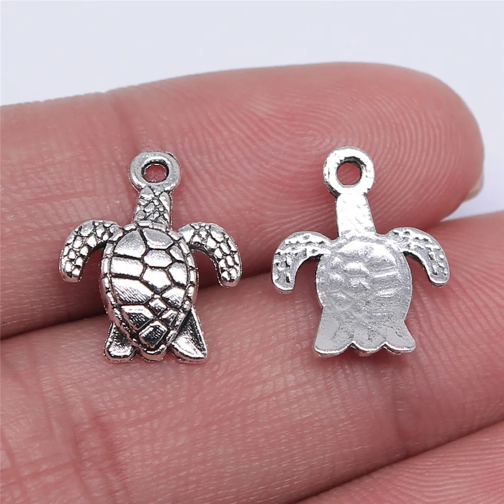 15x12mm 0.9g Antique Silver Zinc Alloy Turtle Charm Pendant for DIY Ocean Theme Jewelry Making