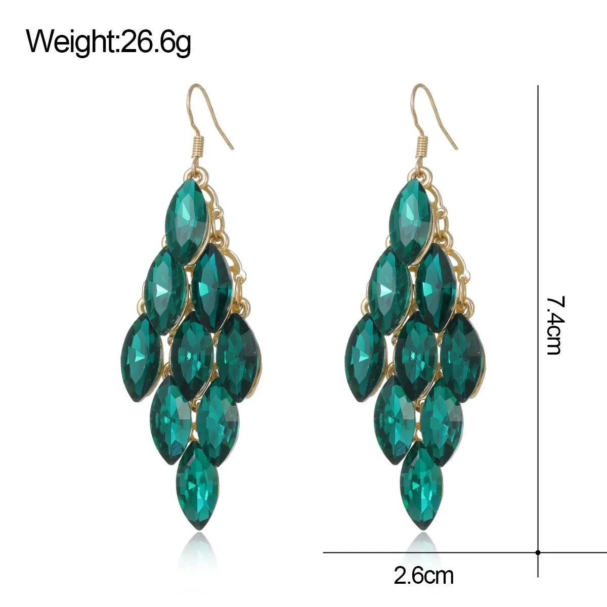 Luxury Emerald Green Marquise Crystal Tassel Chandelier Earrings, Gold Alloy Bridal Drops For Wedding Party