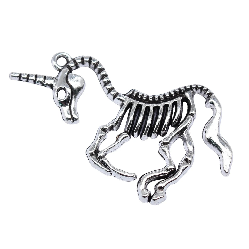27x42mm 2.9g Antique Silver Zinc Alloy Unicorn Skeleton Charm Pendant for DIY Fantasy Jewelry Making