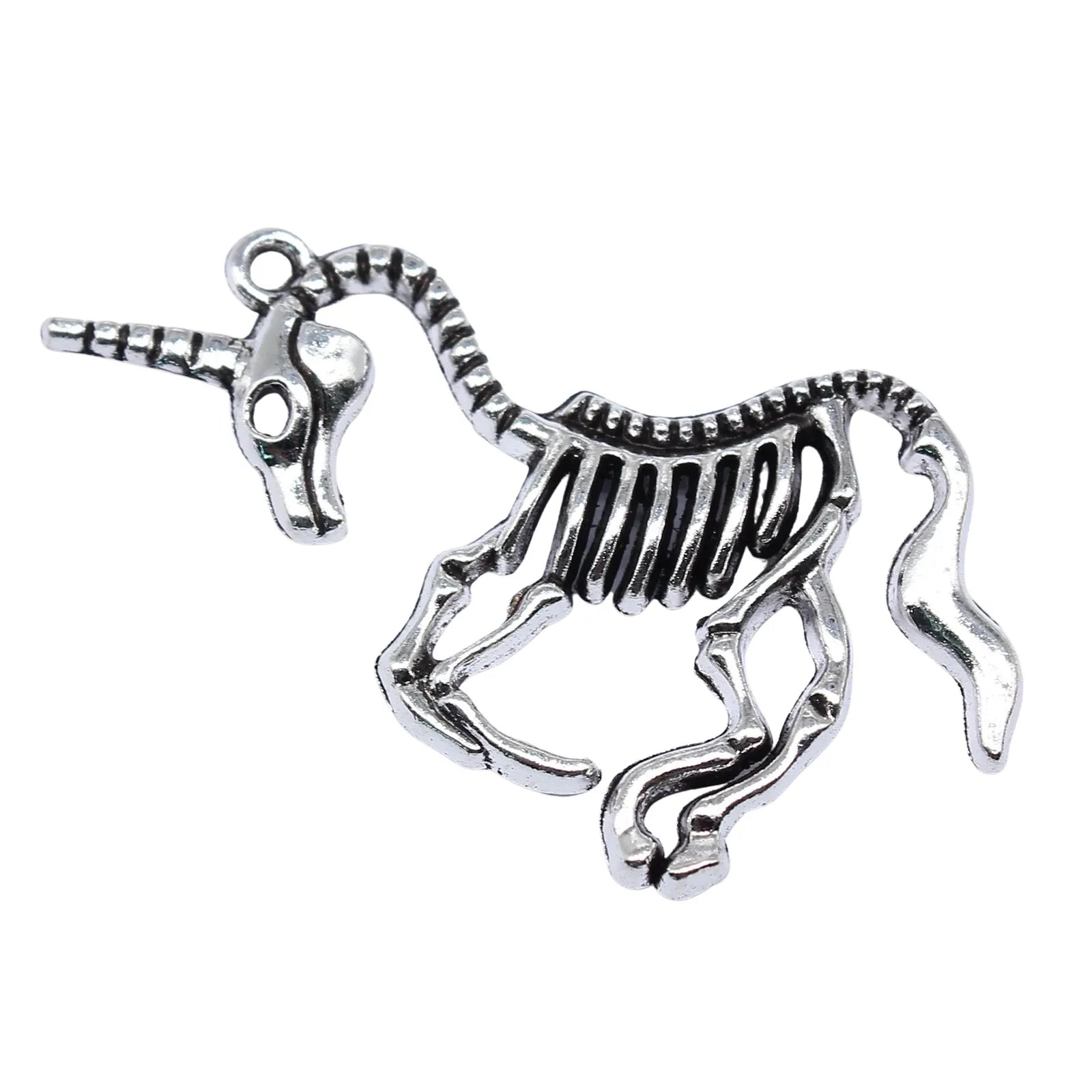27x42mm 2.9g Antique Silver Zinc Alloy Unicorn Skeleton Charm Pendant for DIY Fantasy Jewelry Making