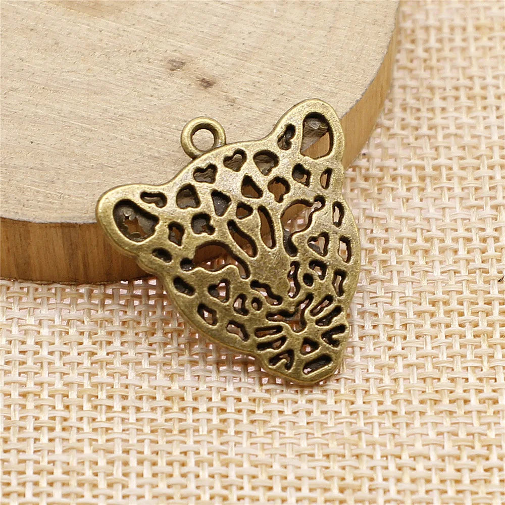 28x26mm 3g Multicolor Zinc Alloy Leopard Head Charm Pendant for DIY Animal Jewelry Accessories