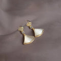 Light Luxury 14K Gold Plated Copper Glass Cat Eye Ginkgo Leaf Zircon Stud Earrings