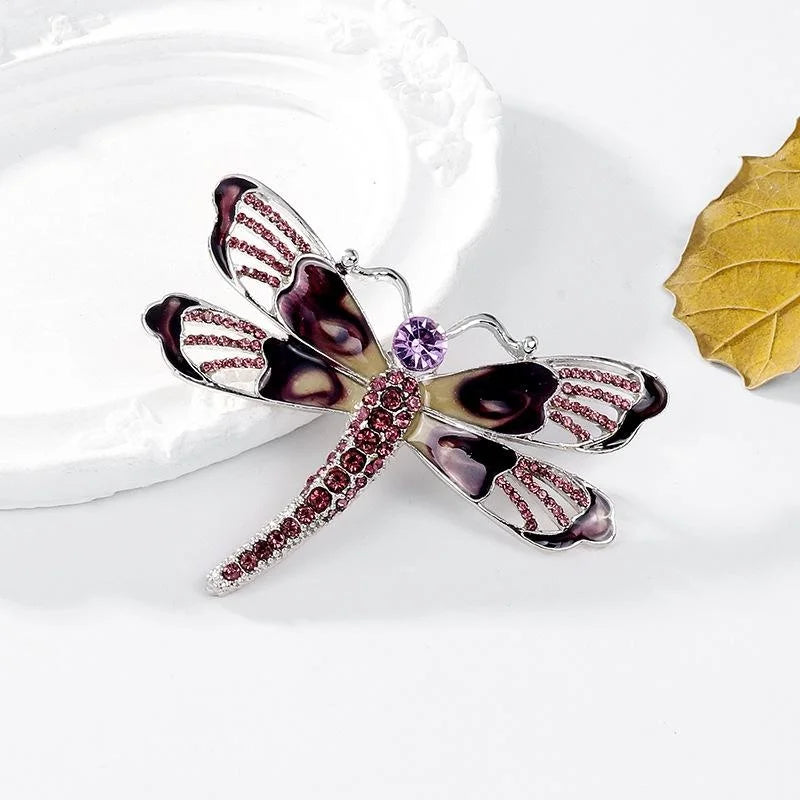 Elegant Blue Enamel Dragonfly Alloy Brooch With Rhinestones, Luxury Lapel Pin Corsage Suit Accessory Gift
